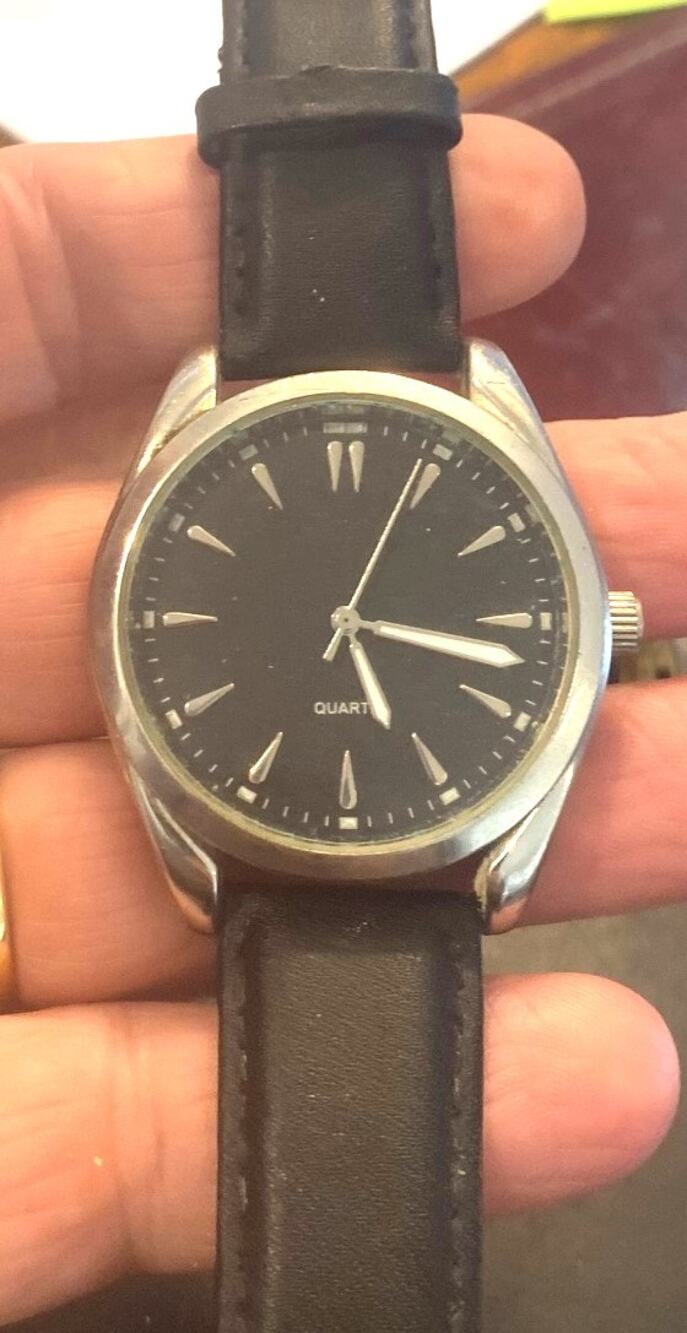 Men's 40mm Silver Tone Watch, Black Face and Leather Band